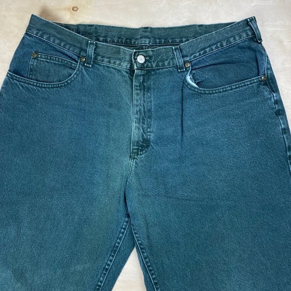 Vintage L.L. Bean Men’s 34 x 30 Green Wash Straight Leg Denim Jeans 90's - Picture 5 of 11